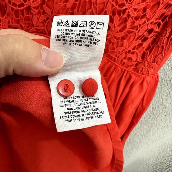 Moulinette Soeurs fit flare dress 6P red floral crochet pockets boho tomato girl - Picture 9 of 9